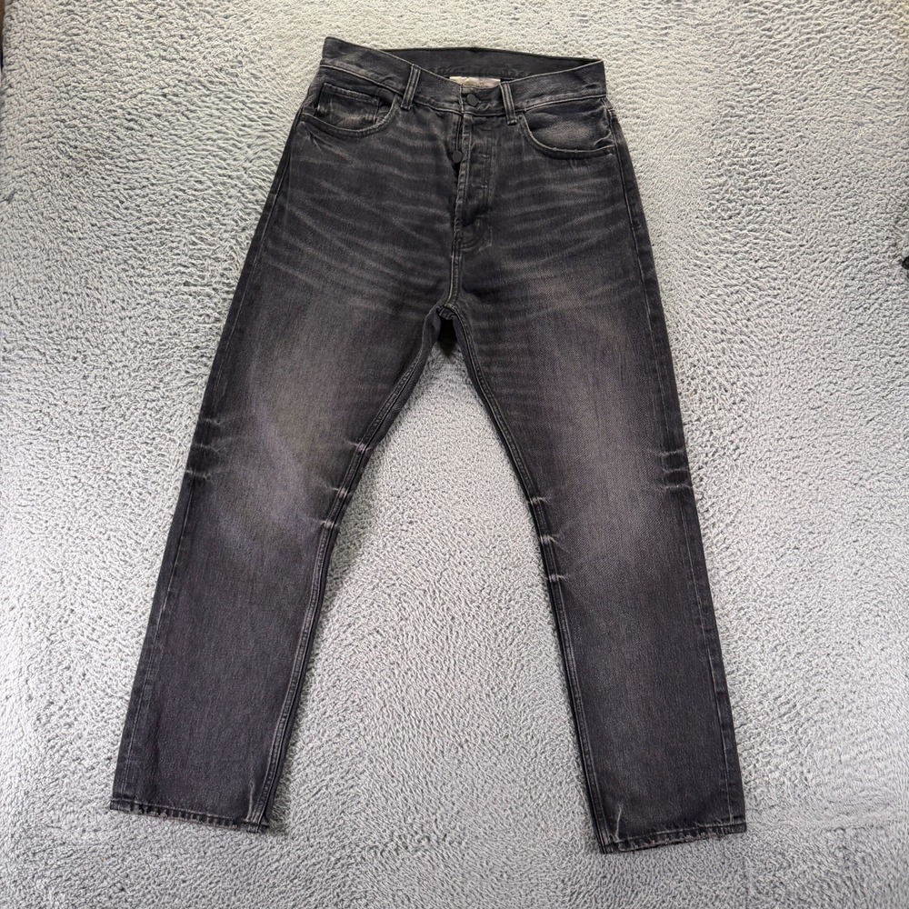 Essentials Jeans Mens 28x30 Black Cotton Denim Straight Leg Faded Button-Fly